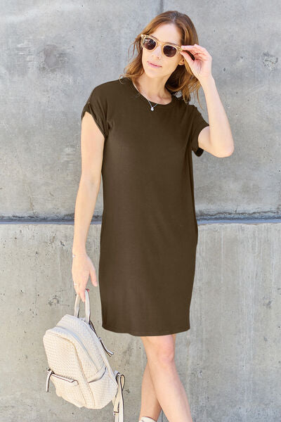 Cute Basic Bae Full Size Round Neck Short Sleeve Dress with Pockets 3