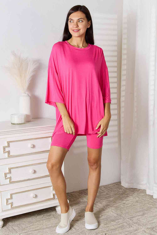 Cute Basic Bae Full Size Soft Rayon Three-Quarter Sleeve Top and Shorts Set 17