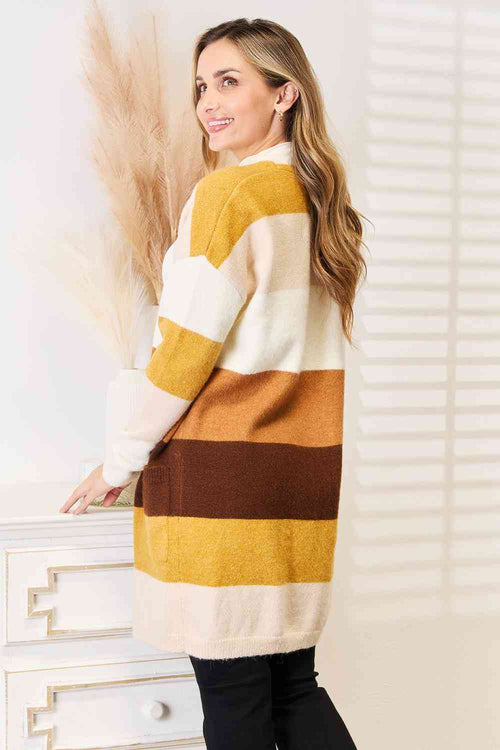 Cute Woven Right Color Block Dropped Shoulder Cardigan