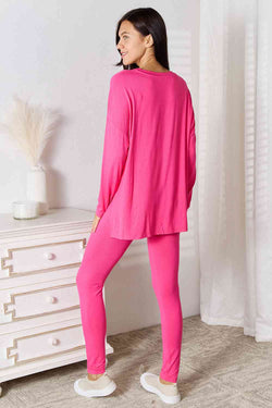 Cute Basic Bae Full Size V-Neck Soft Rayon Long Sleeve Top and Pants Lounge Set 2