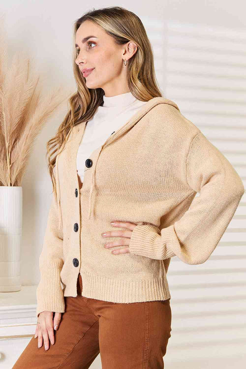 Cute Woven Right Button-Down Long Sleeve Hooded Sweater