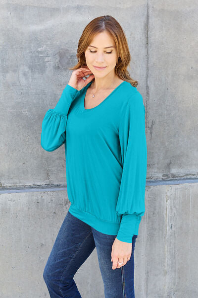 Cute Basic Bae Full Size V-Neck Lantern Sleeve Blouse 4