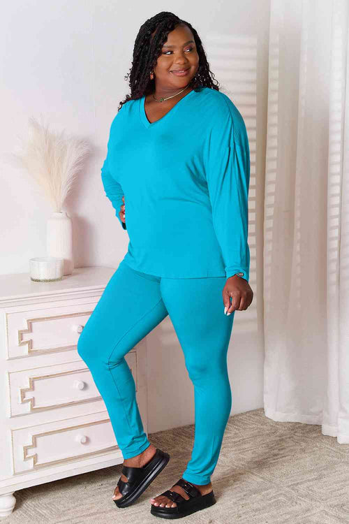 Cute Basic Bae Full Size V-Neck Soft Rayon Long Sleeve Top and Pants Lounge Set 13