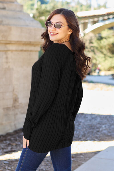 Cute Basic Bae Full Size Ribbed Round Neck Long Sleeve Knit Top 15