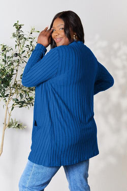 Basic Bae Full Size Ribbed Open Front Cardigan with Pockets