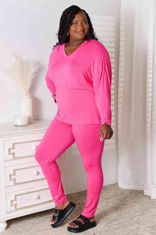 Cute Basic Bae Full Size V-Neck Soft Rayon Long Sleeve Top and Pants Lounge Set 6