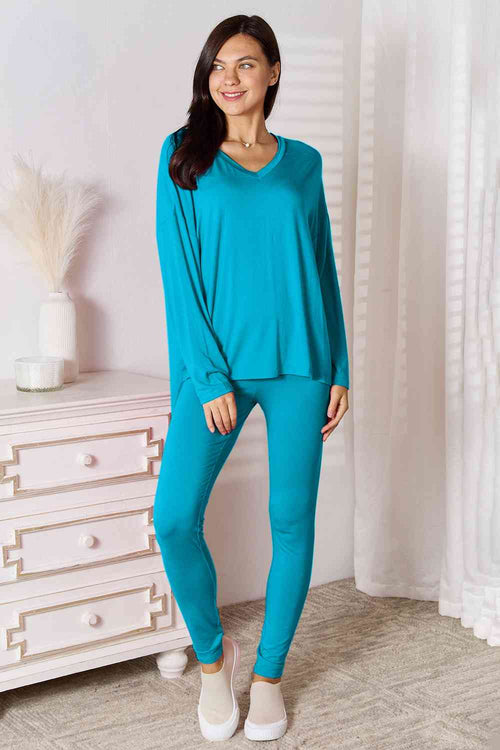 Cute Basic Bae Full Size V-Neck Soft Rayon Long Sleeve Top and Pants Lounge Set 11