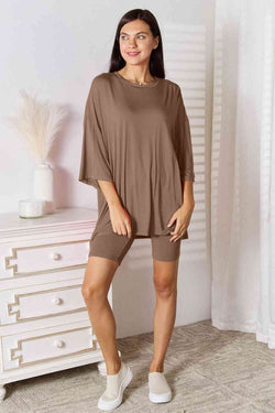 Cute Basic Bae Full Size Soft Rayon Three-Quarter Sleeve Top and Shorts Set 1