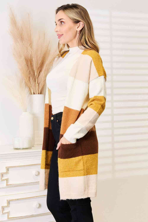 Cute Woven Right Color Block Dropped Shoulder Cardigan