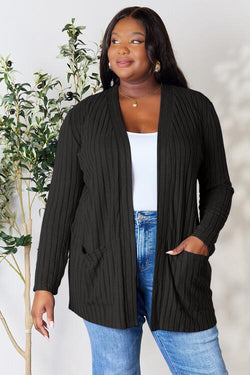 Cute Basic Bae Full Size Ribbed Open Front Cardigan with Pockets 1