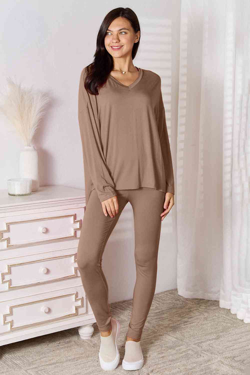 Cute Basic Bae Full Size V-Neck Soft Rayon Long Sleeve Top and Pants Lounge Set 15